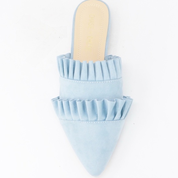 Chase + Chloe Shoes - Women's Blue Suede Slip-On Mule Double Ruffles